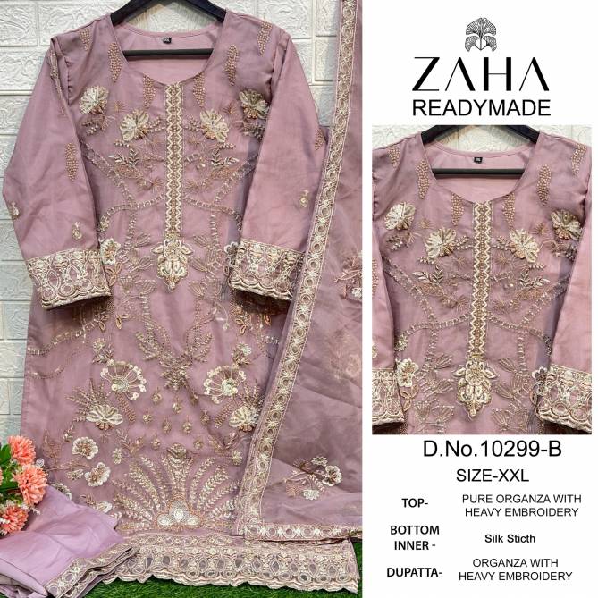 Zaha 10299 A To D Embroidery Organza Pakistani Readymade Suits Wholesale Shop In Surat